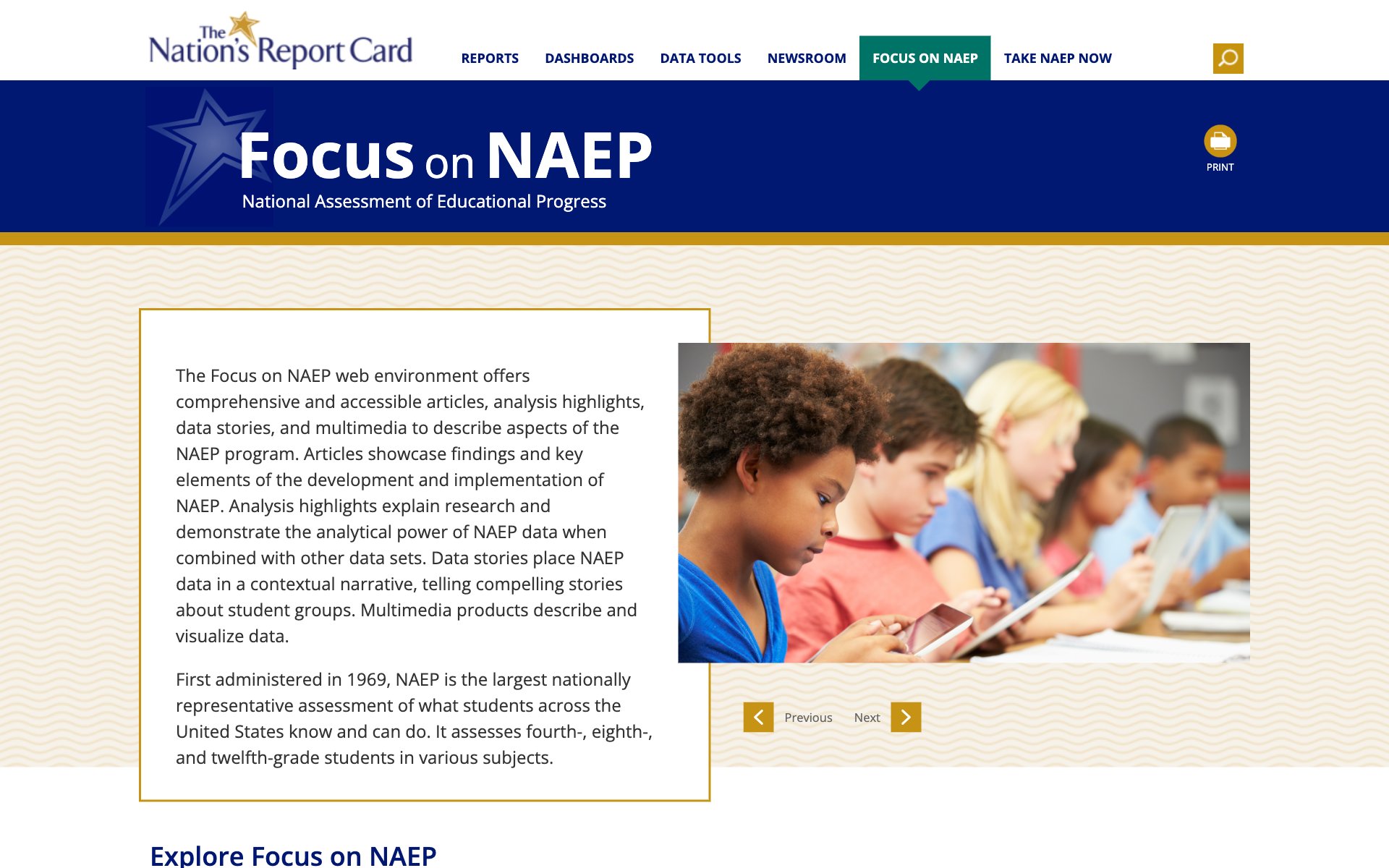 Screenshot of The Nation's Report Card