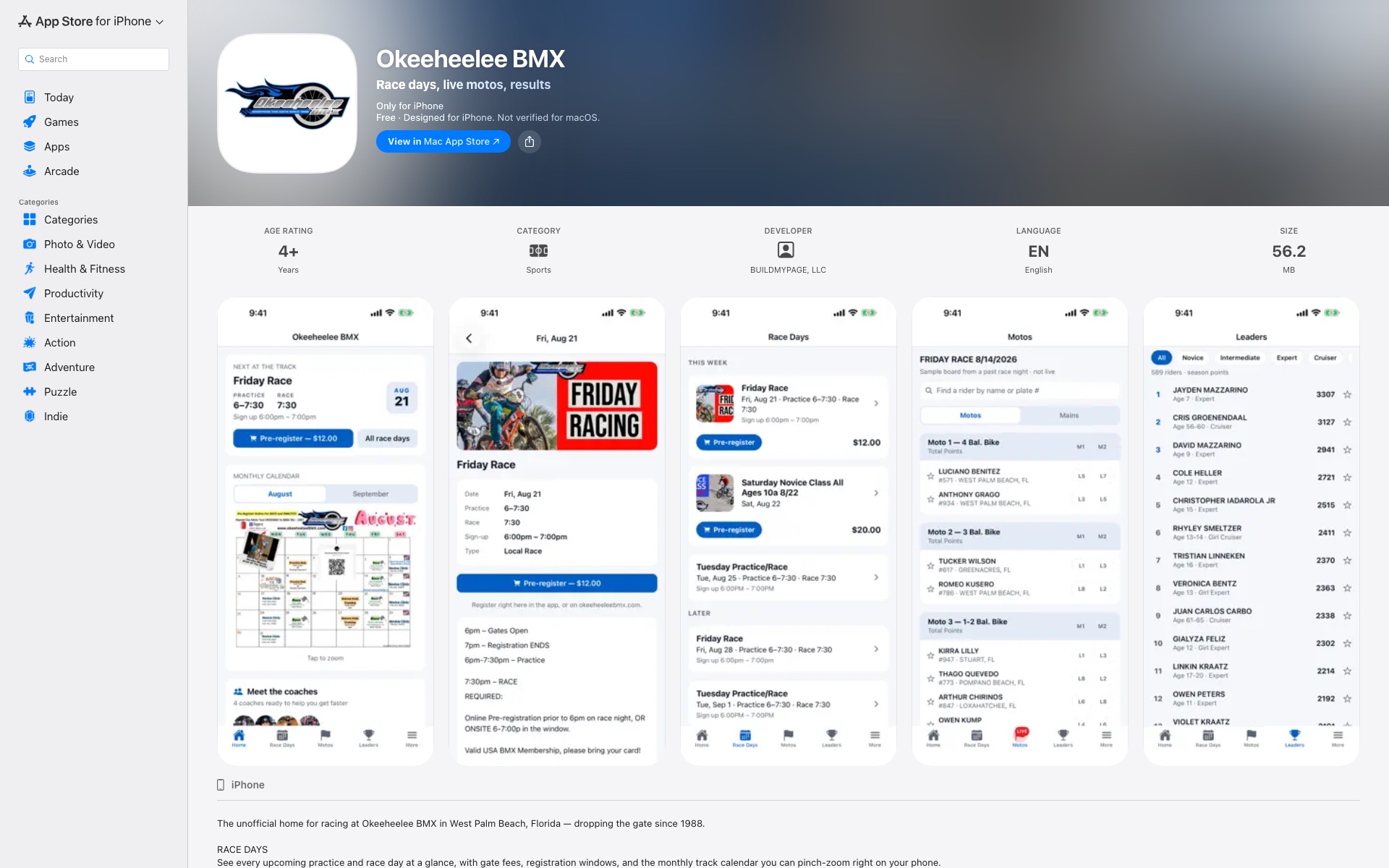 Screenshot of Okeeheelee BMX